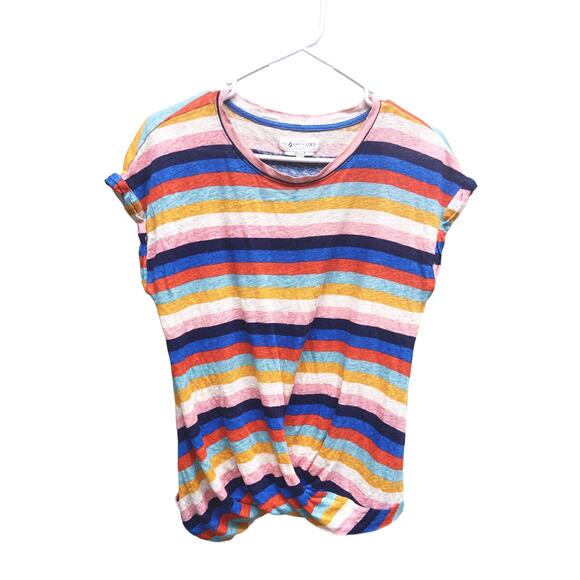 Lou & Grey for Loft Colorful Stripe Cap Sleeve Blouse Twisted Hem Size M - Picture 1 of 6